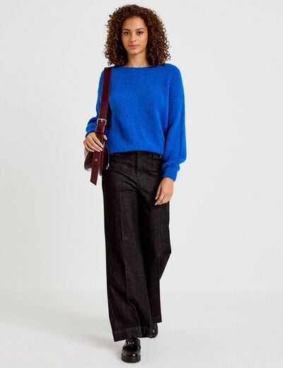 Pull ample col bateau manches longues bleu electrique femme