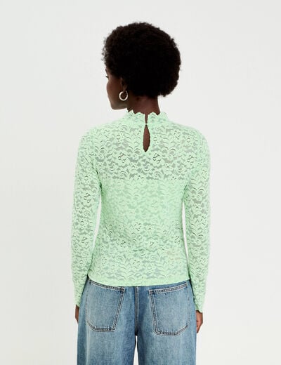 T-shirt dentelle manches longues vert pastel femme
