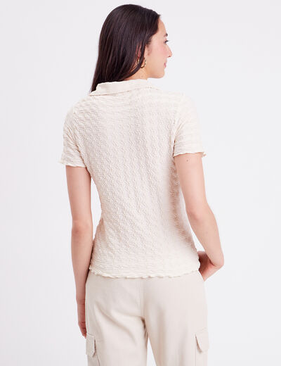 Blouse manches courtes gaufr&eacute; ecru femme