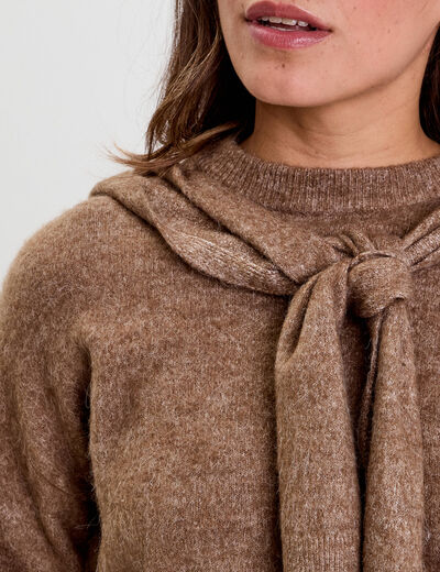 Pull &agrave; capuche manches longues marron clair femme