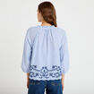 Blouse col v manches 3/4 brod&eacute;e bleu marine femme