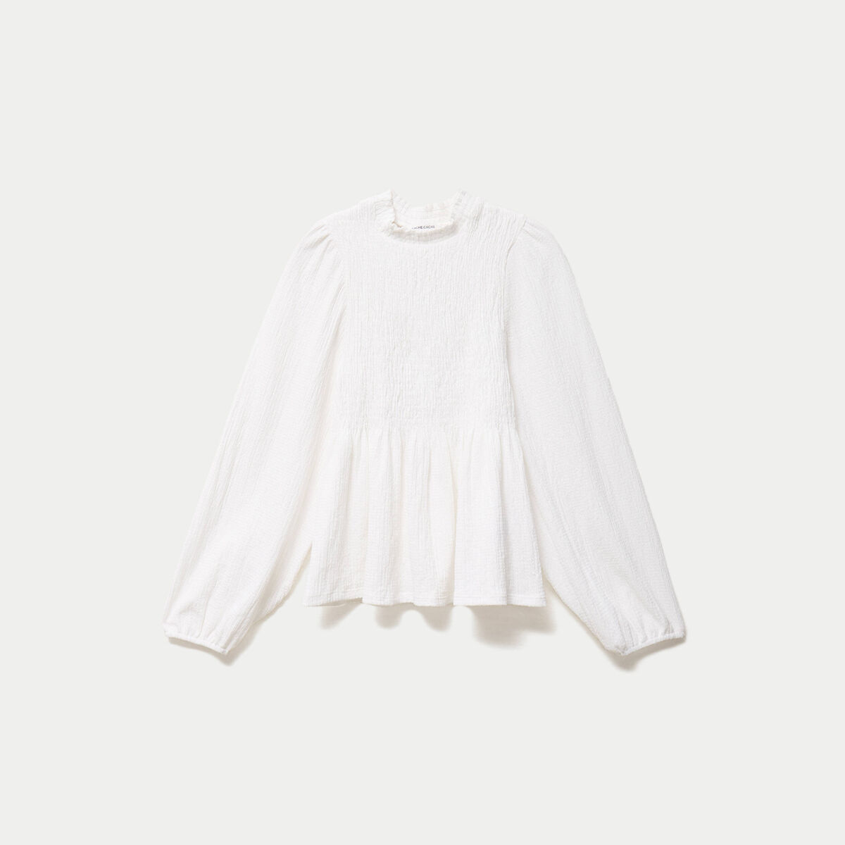 Blouse p&eacute;plum manches longues pliss&eacute;e ecru femme