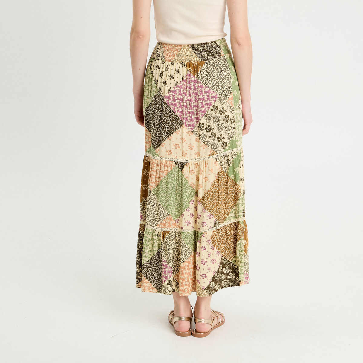 Jupe longue &eacute;vas&eacute;e beige femme