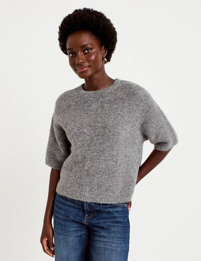 Pull manches courtes gris femme