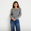 Pull col bardot manches longues gris femme