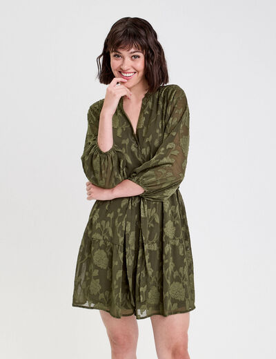 Robe chemise &eacute;vas&eacute;e ceintur&eacute;e vert kaki femme