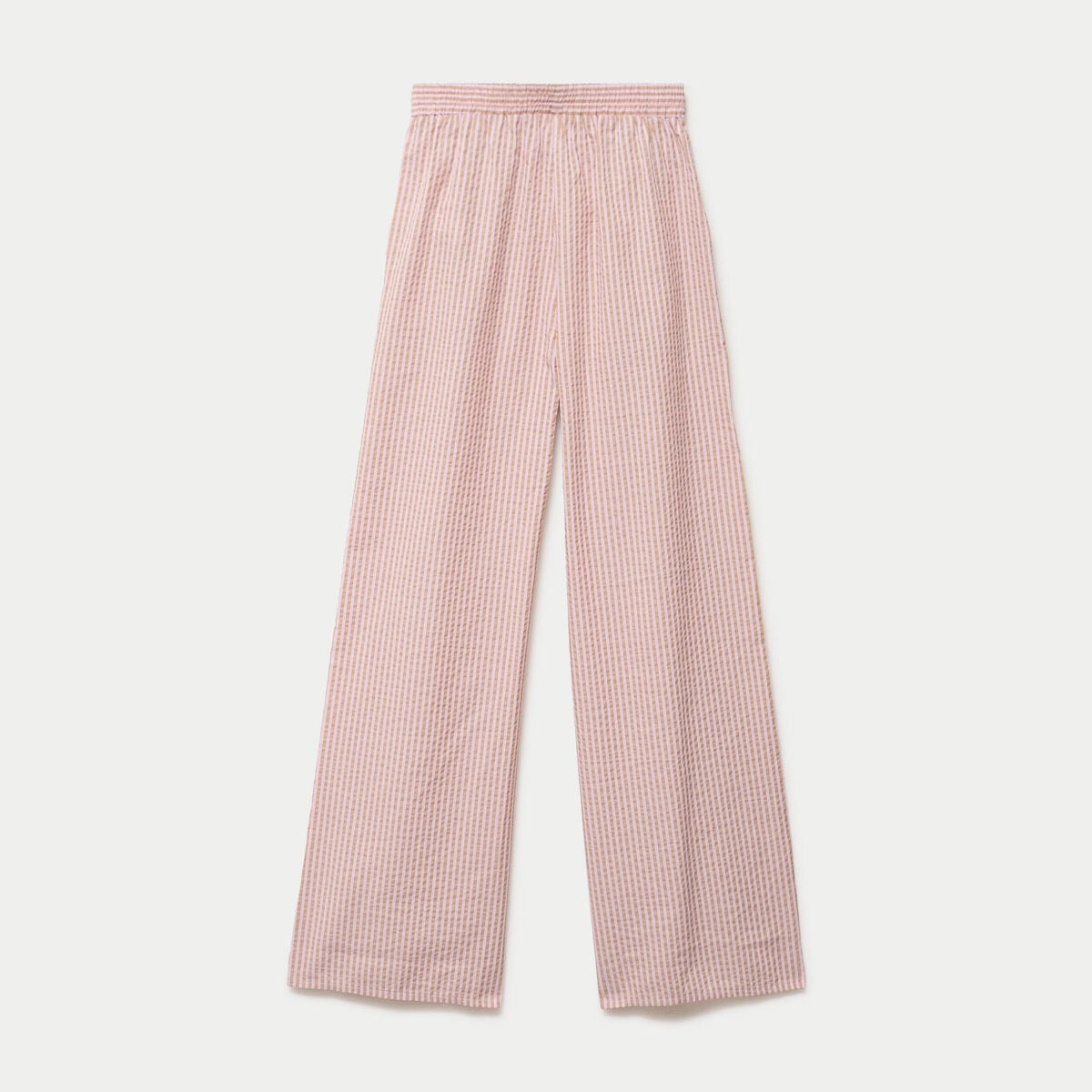 Pantalon large taille haute beige femme
