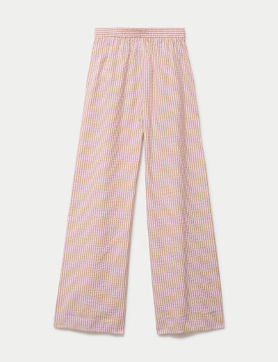 Pantalon large taille haute beige femme