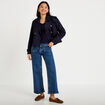 Trench droit court col tailleur bleu marine femme