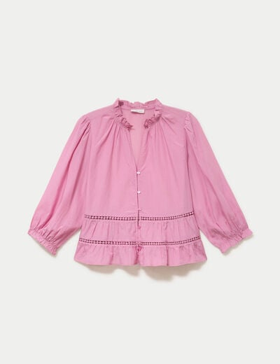 Blouse cintr&eacute;e col v manches 3/4 mauve femme
