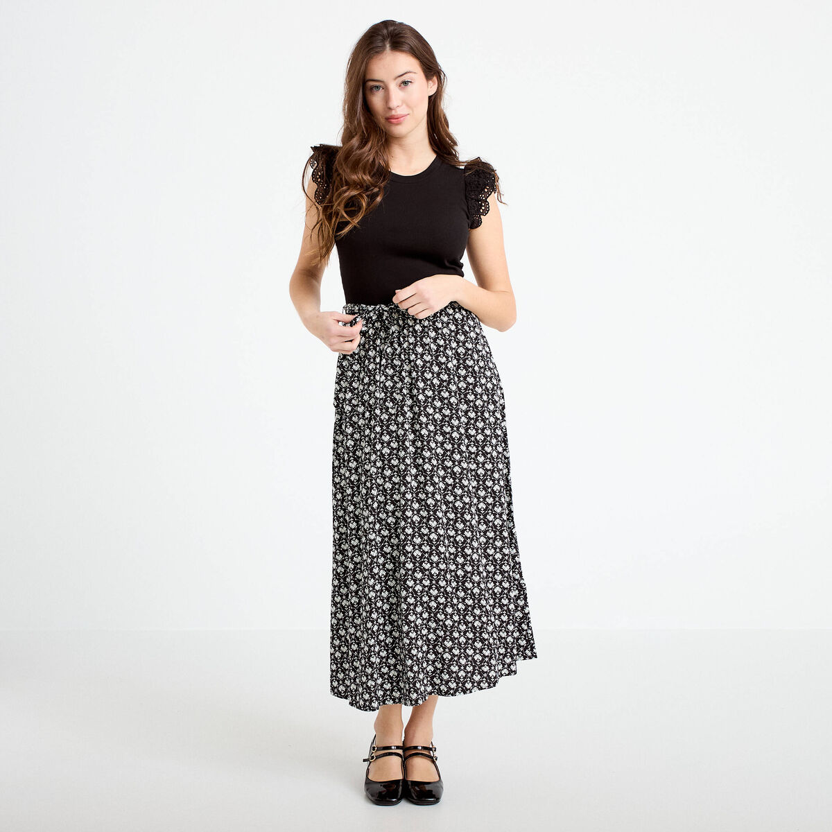 Robe bi-mati&egrave;re cintr&eacute;e noir femme