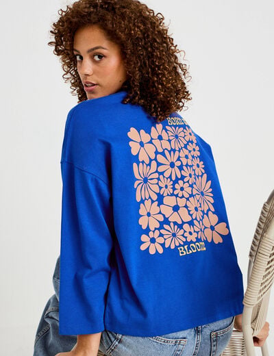 Sweat oversize col rond manches longues bleu electrique femme
