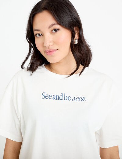 T-shirt oversize brod&eacute; Bridgerton ecru femme