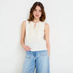Blouse sans manches col v ecru femme