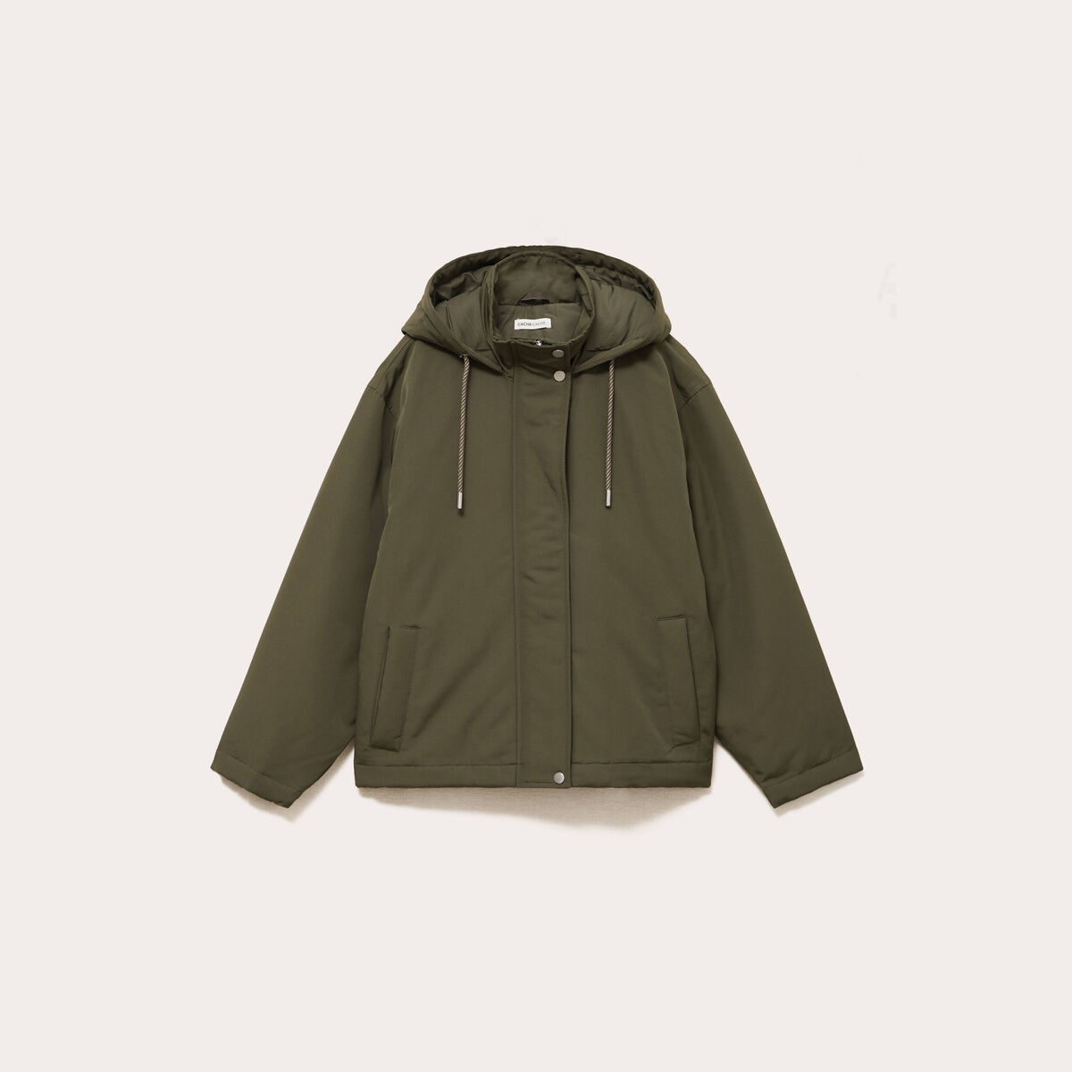 Parka courte &agrave; capuche manches longues vert kaki femme