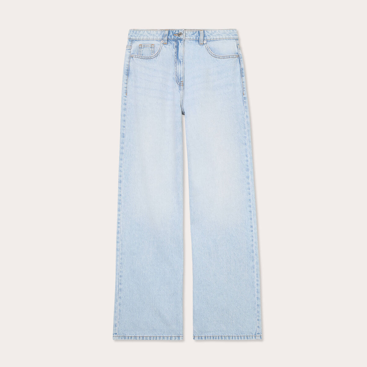 Jeans wide leg taille haute denim bleach femme