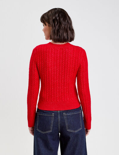 Pull ajust&eacute; col rond manches longues rouge femme