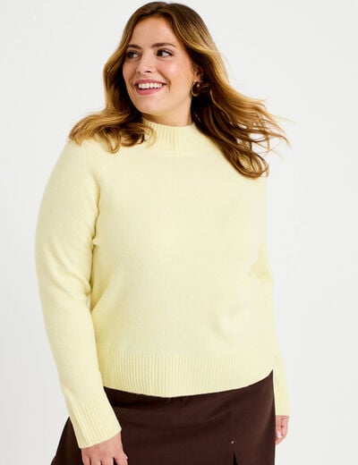 Pull col montant manches longues jaune clair femme