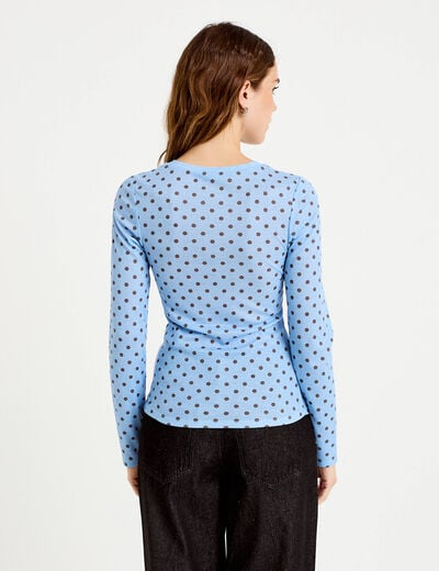 T-shirt ajust&eacute; col rond manches longues bleu ciel femme