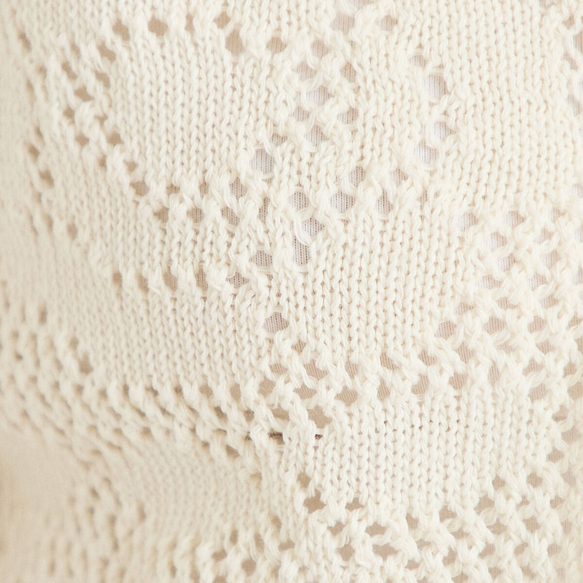 Gilet col v manches 3/4 aspect dentelle ecru femme