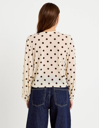 Blouse droite col v manches longues blanc femme