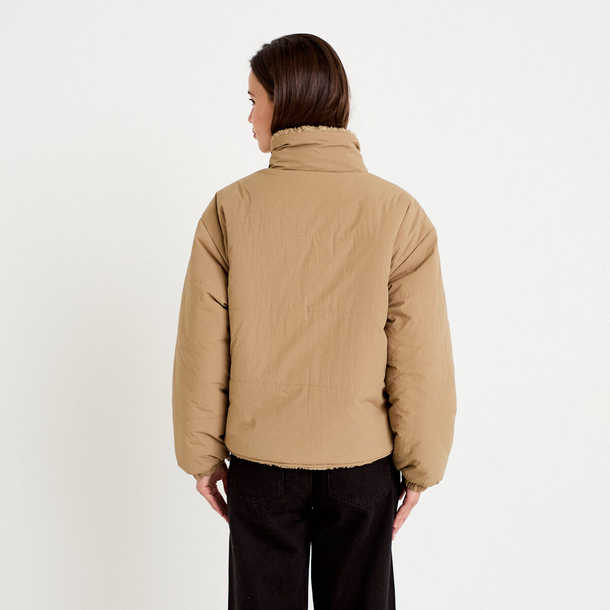 Parka r&eacute;versible effet polaire taupe femme