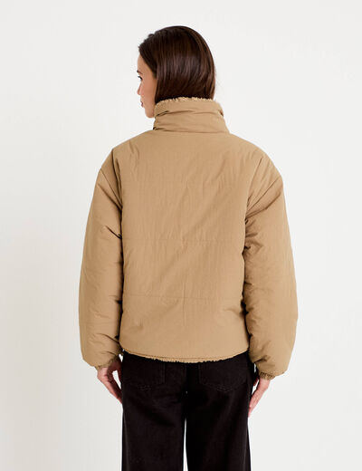 Parka r&eacute;versible effet polaire taupe femme