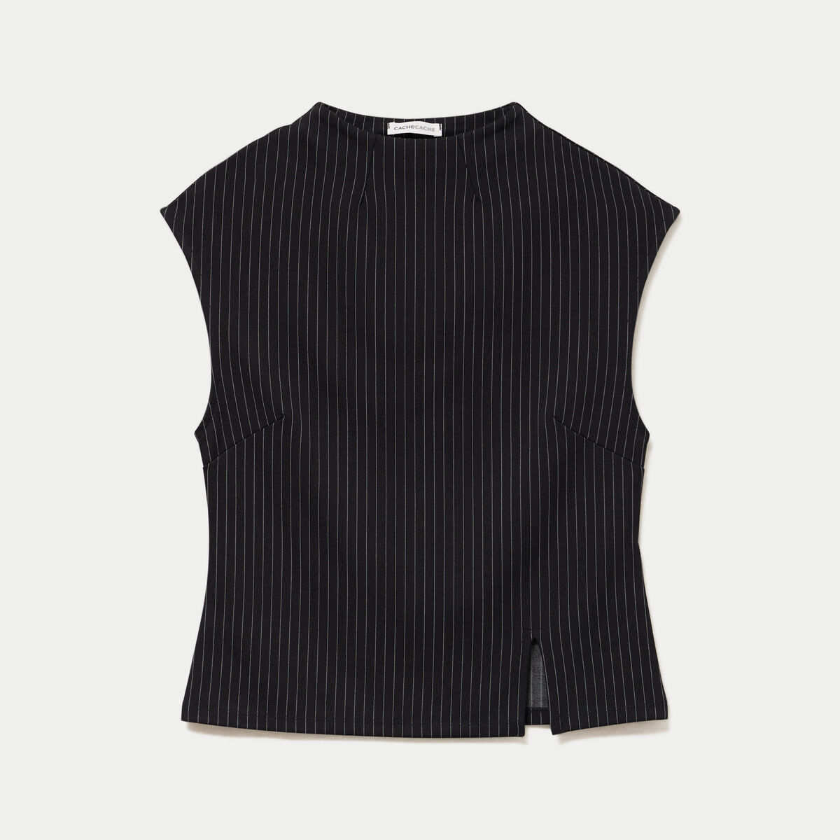 T-shirt ajust&eacute; sans manches noir femme