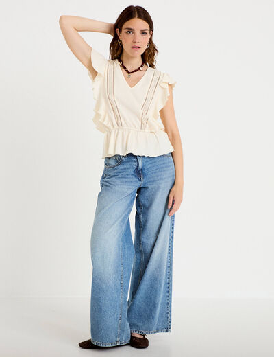 Blouse &agrave; volants ecru femme