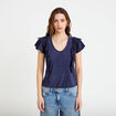 Blouse col v manches courtes dentelle bleu marine femme