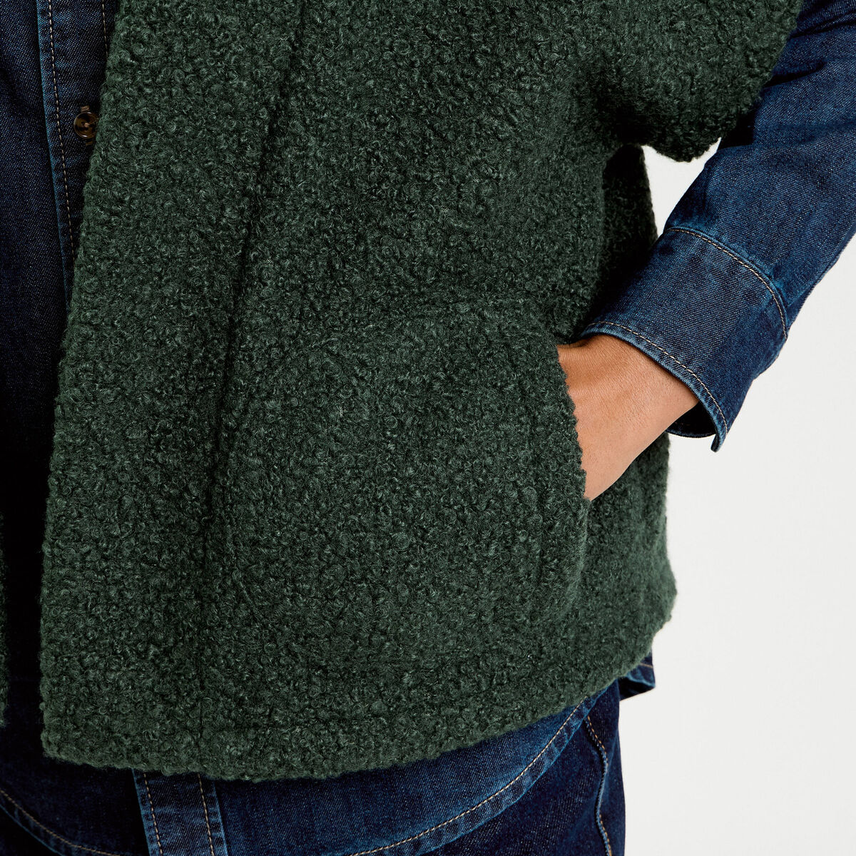 Gilet oversize cropped manches courtes vert fonc&eacute; femme