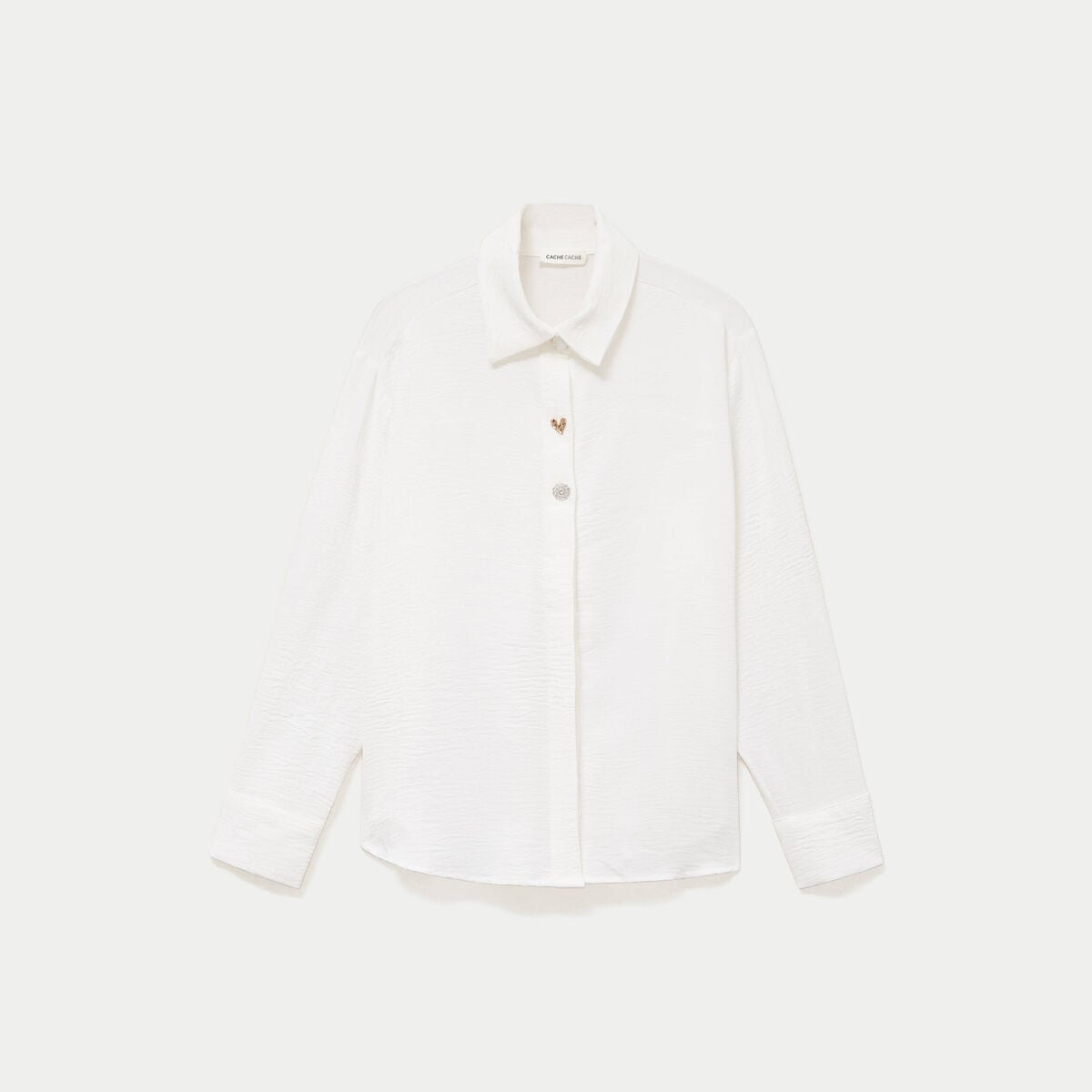 Chemise droite pliss&eacute;e manches longues ecru femme