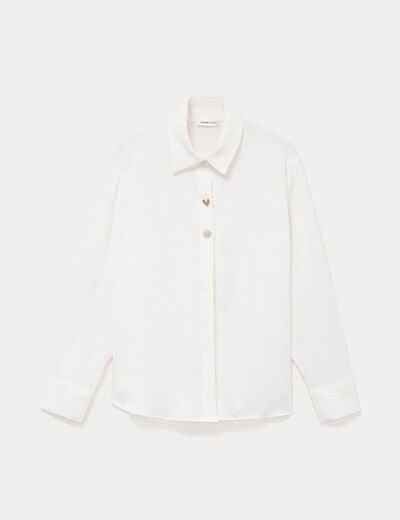 Chemise droite pliss&eacute;e manches longues ecru femme