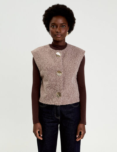 Gilet sans manches effet polaire taupe femme