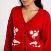 Gilet brod&eacute; col v manches longues rouge femme
