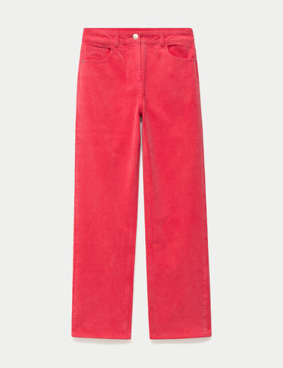 Pantalon droit en velours rouge femme