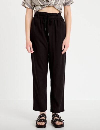 Pantalon droit 7/8&egrave;me taille haute noir femme