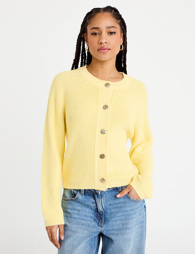 Gilet manches longues jaune clair femme