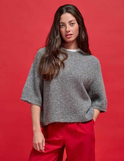 Pull manches courtes gris femme