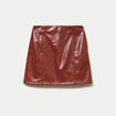 Jupe droite courte en similicuir marron cognac femme