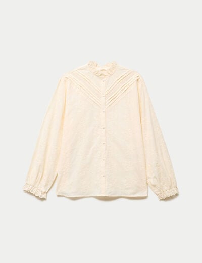 Blouse ample col montant manches longues ivoire femme