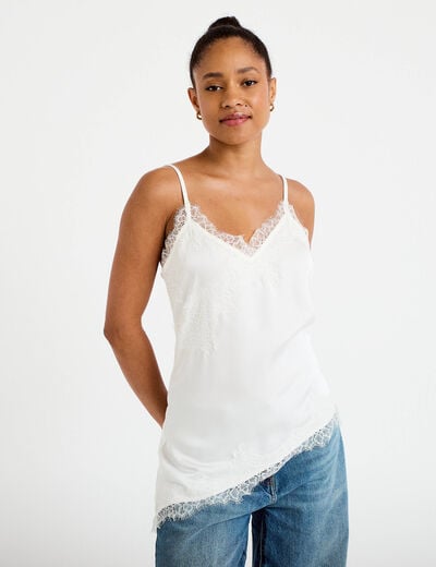 D&eacute;bardeur ajust&eacute; d&eacute;collet&eacute; dentelle ecru femme