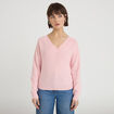 Pull fin col v rose clair femme