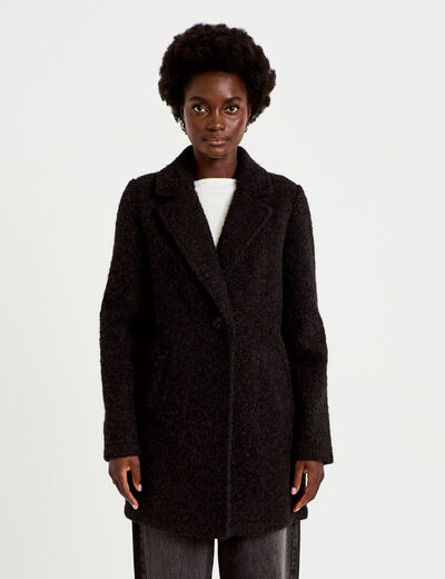 Manteau droit mi-long col tailleur noir femme