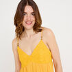 Robe bi-mati&egrave;re col v bretelles fines orange clair femme