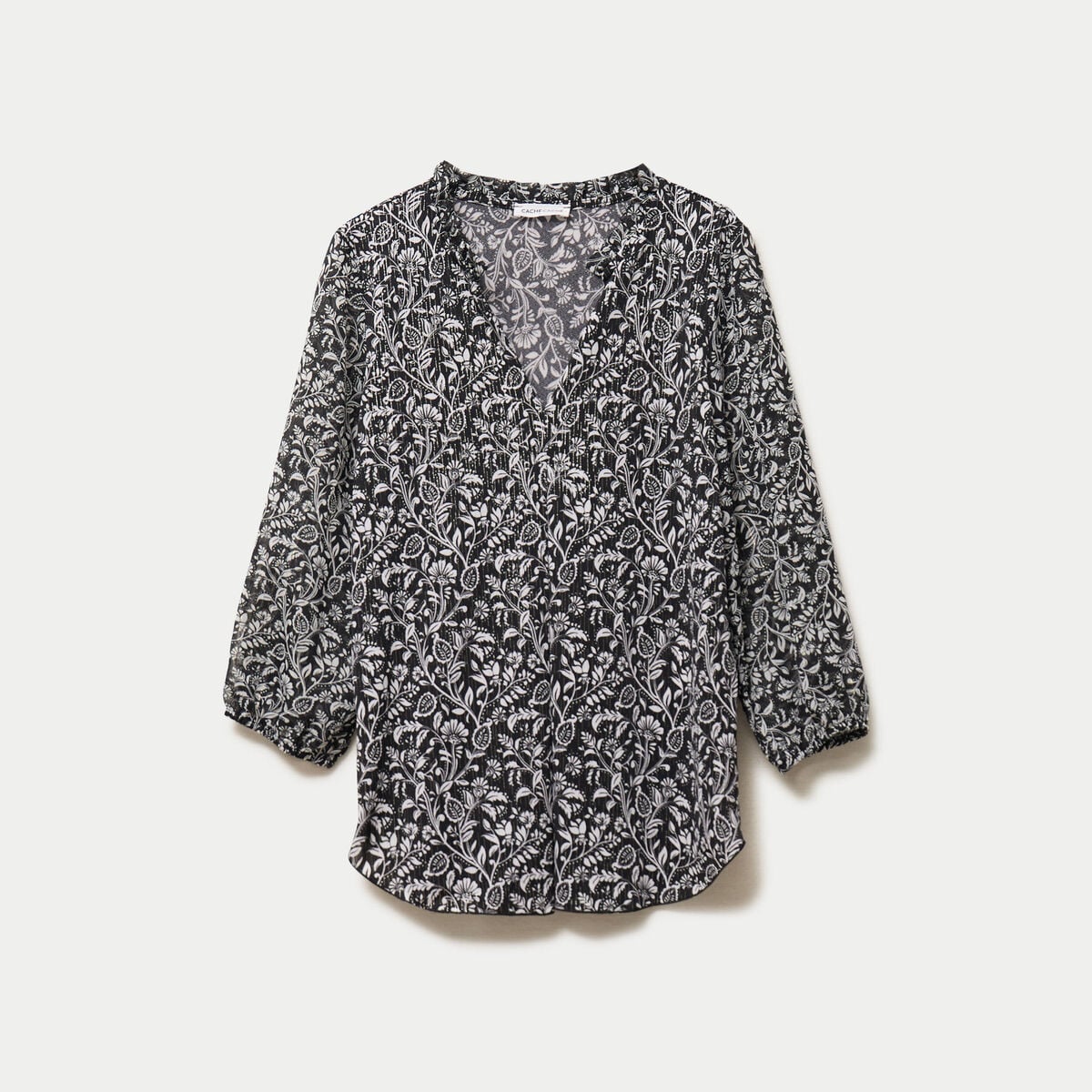 Blouse col v manches 3/4 noir femme