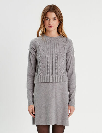 Robe pull effet 2-en-1 gris clair femme