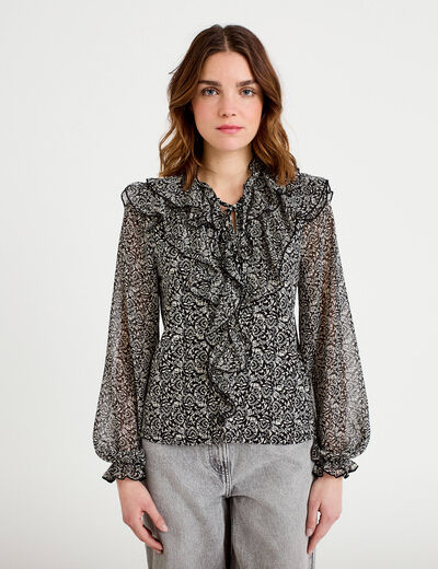 Blouse &agrave; volants noir femme