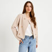 Veste droite cropped effet polaire ivoire femme