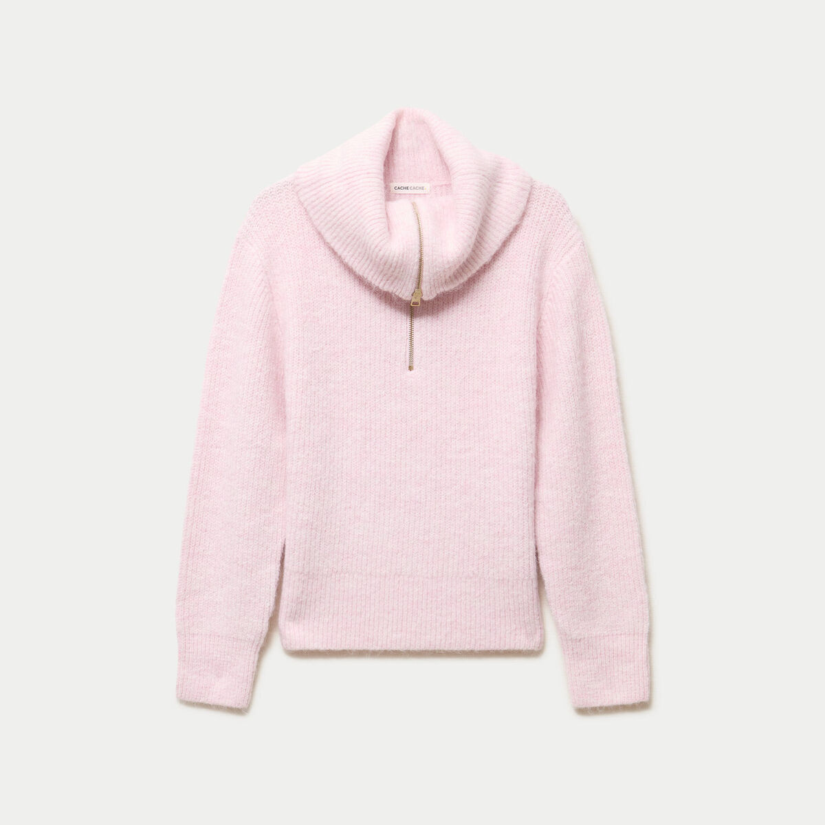 Pull col camionneur manches longues rose clair femme